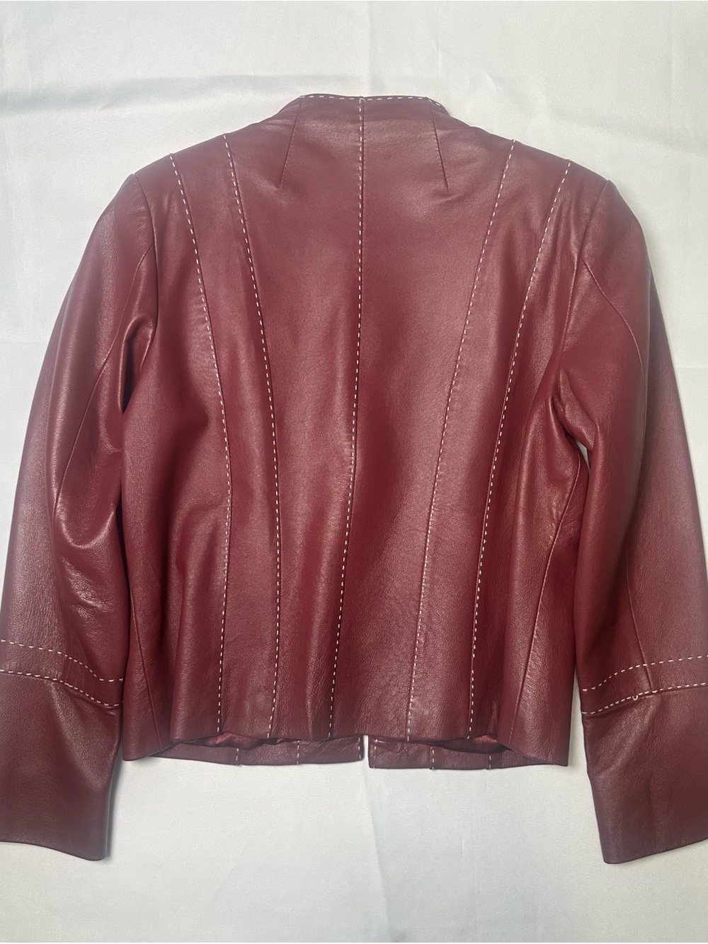 Pamela McCoy Burgundy Leather Collarless Jacket Size M - Picture 4 of 10